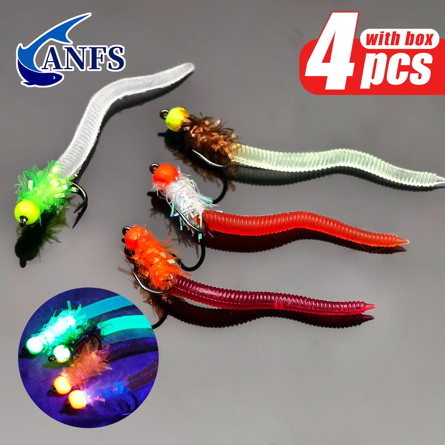 ANFS Moscas de pesca con vinilo para gusano