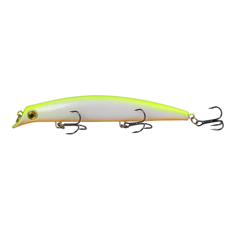 Mejor venta 12 cm 14g pez grande y largo Minnow señuelo de pesca en el mar cebo ojos 3D anzuelos fuertes señuelos para pesca en el mar aparejos de pesca