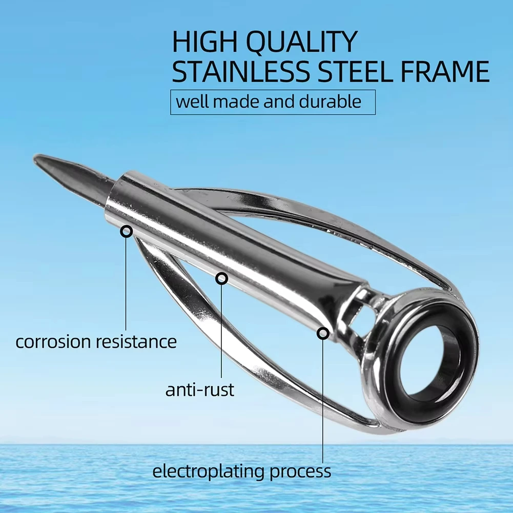 10 uds/40 Uds. Guía superior de punta de caña de pescar duradera, tiro largo de pesca en el mar, anillo guía que mejora la experiencia de pesca