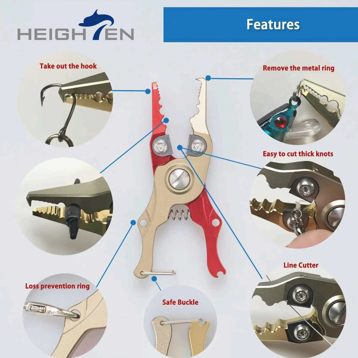 HEIGHTEN-Alicates de pesca ultrapequeños, cuerpo Duralumin, cortador de línea multifuncional, removedor de anzuelos, herramientas de pesca al aire libre - imagen 2