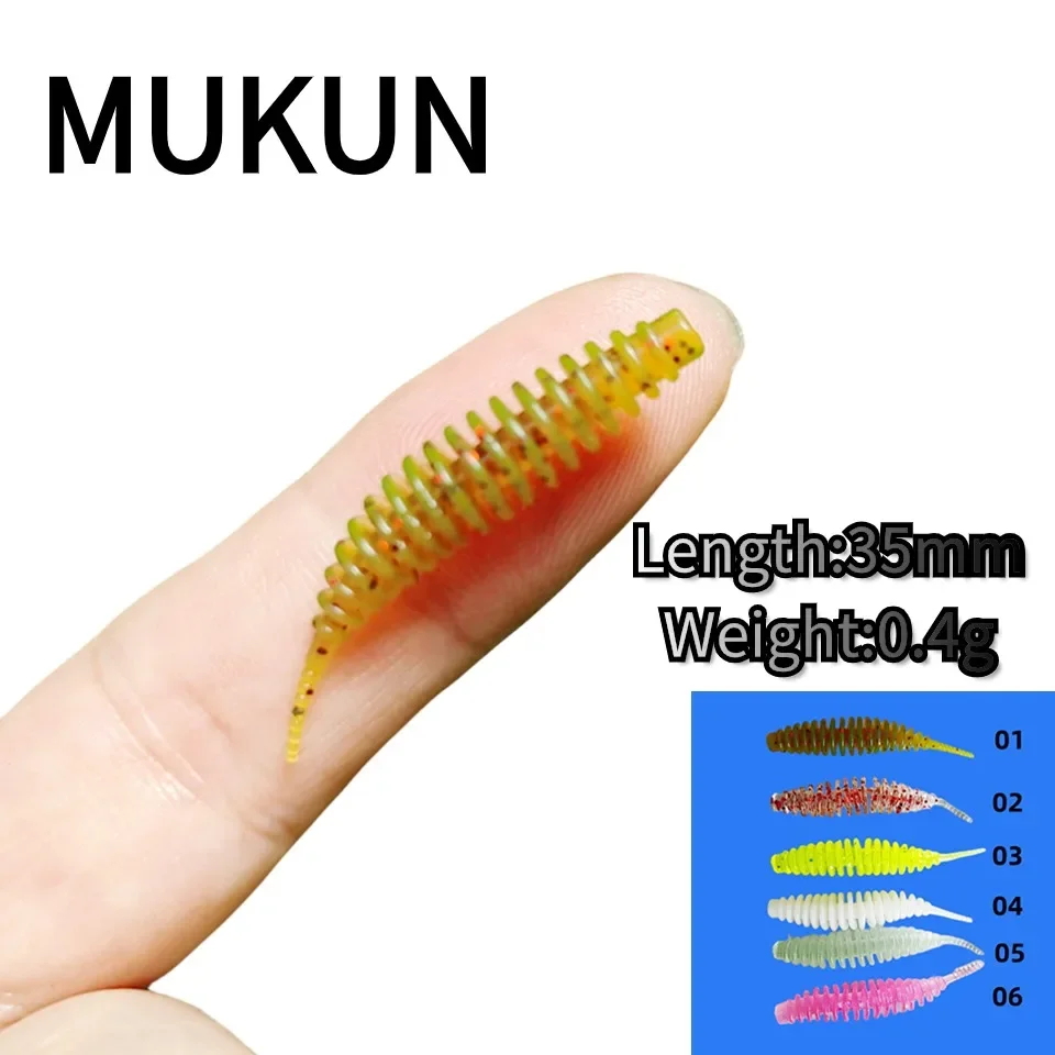 MUKUN 40PCS worm aas zacht aas Tanta 35mm 0.4g vissen lokt Pesca karpervissen bas lokken Isca kunstmatige