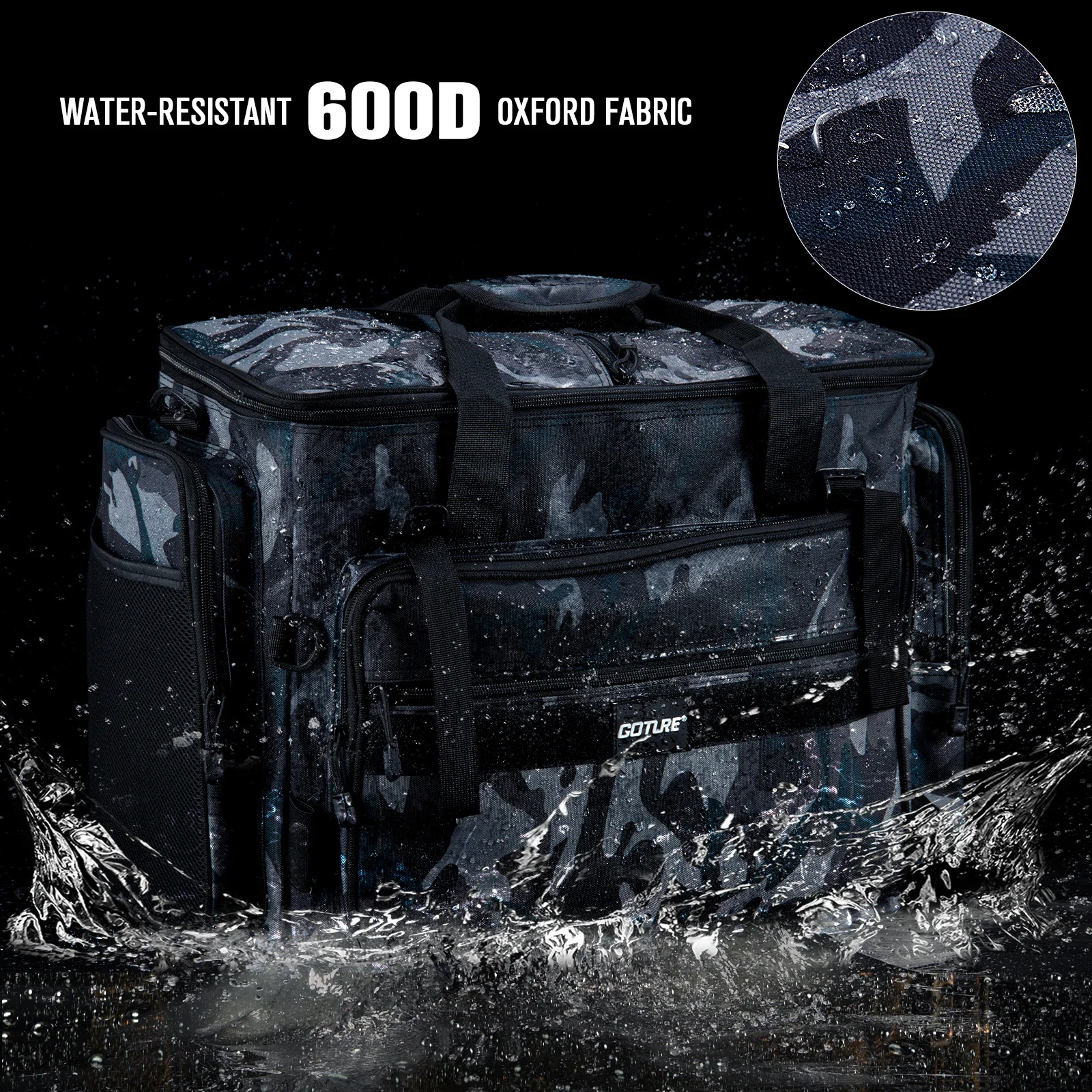 Goture 45*25*38cm bolsa de pesca al aire libre 600D tela Oxford impermeable de gran capacidad multifuncional señuelo paquete de aparejos de pesca - imagen 2
