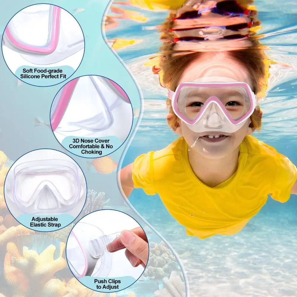 Gafas de natación de cristal para PC para niños, correa de PVC con cubierta para la nariz, máscara de buceo para niños, gafas de natación para piscina con vista amplia de colores vibrantes para jóvenes - imagen 4