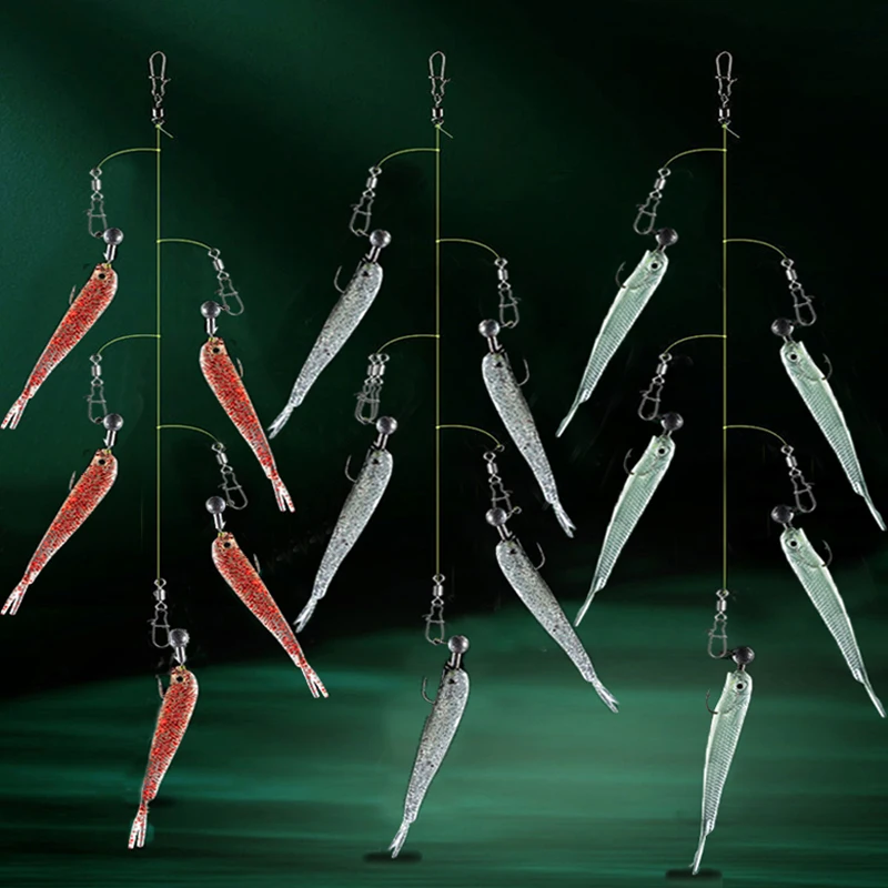 ZURYP-Juego de 5 señuelos blandos para Pesca, cabeza de plantilla, cola de horquilla, Wobbler de silicona, aparejos de lubina, Swim Cast Bait - imagen 3