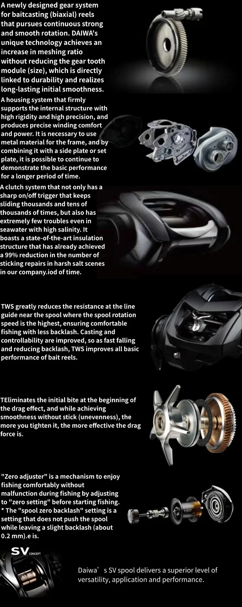 Detalle del carrete DAIWA Tatula SV TW 70 mostrando el sistema de engranajes