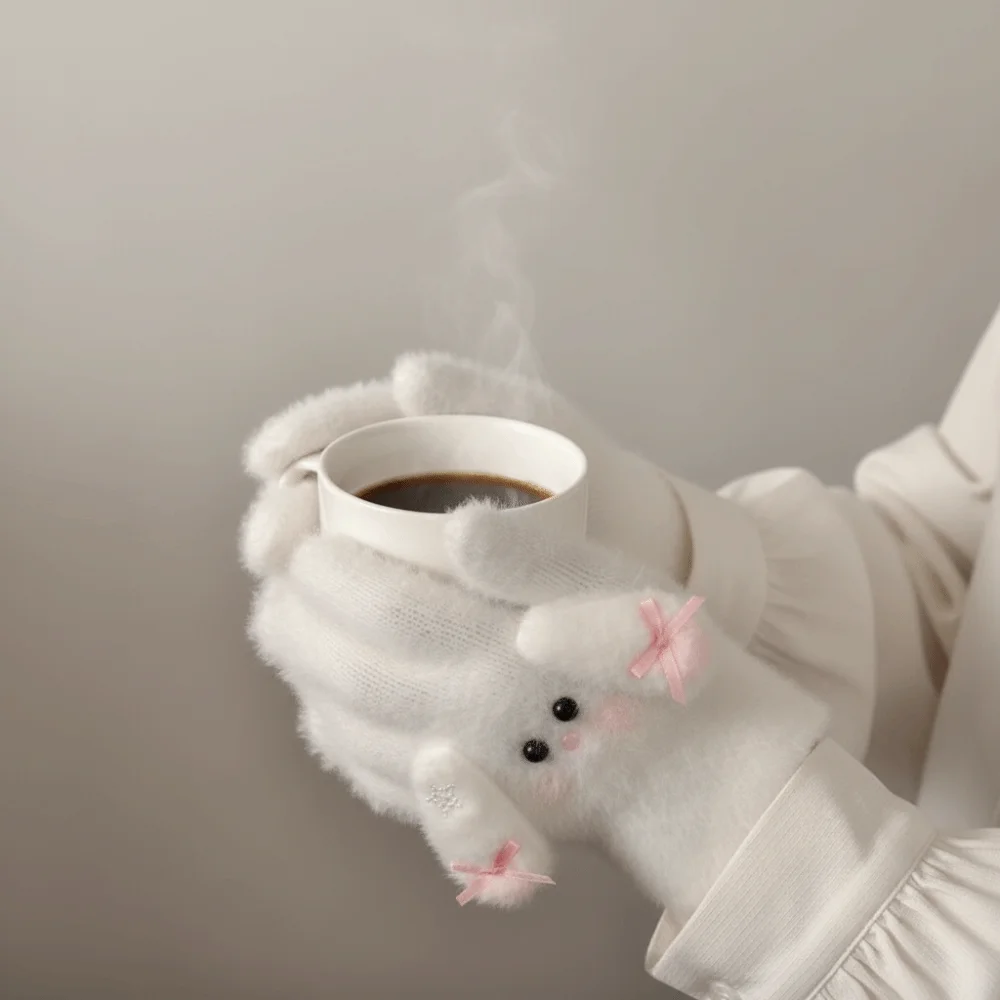 Guantes bonitos para mantener el calor, guantes de invierno con protección contra el frío de conejo de dibujos animados, manoplas con lazo a prueba de viento para mujeres y niñas - imagen 4