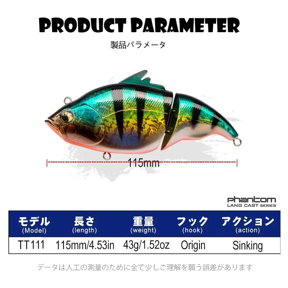 Señuelos Swimbait 2026 115mm 43g Vatalion de hundimiento lento Crankbait sin labios Wobblers articulados cebos deslizantes para pesca Muskie Walleyes - imagen 2