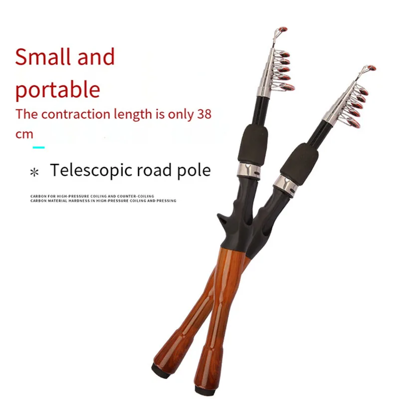 Caña de pescar giratoria de madera con 1,3 m, 1,6 m, 1,8 m, caña de pescar telescópica para Lucio, caña de pescar de fibra de carbono - imagen 5