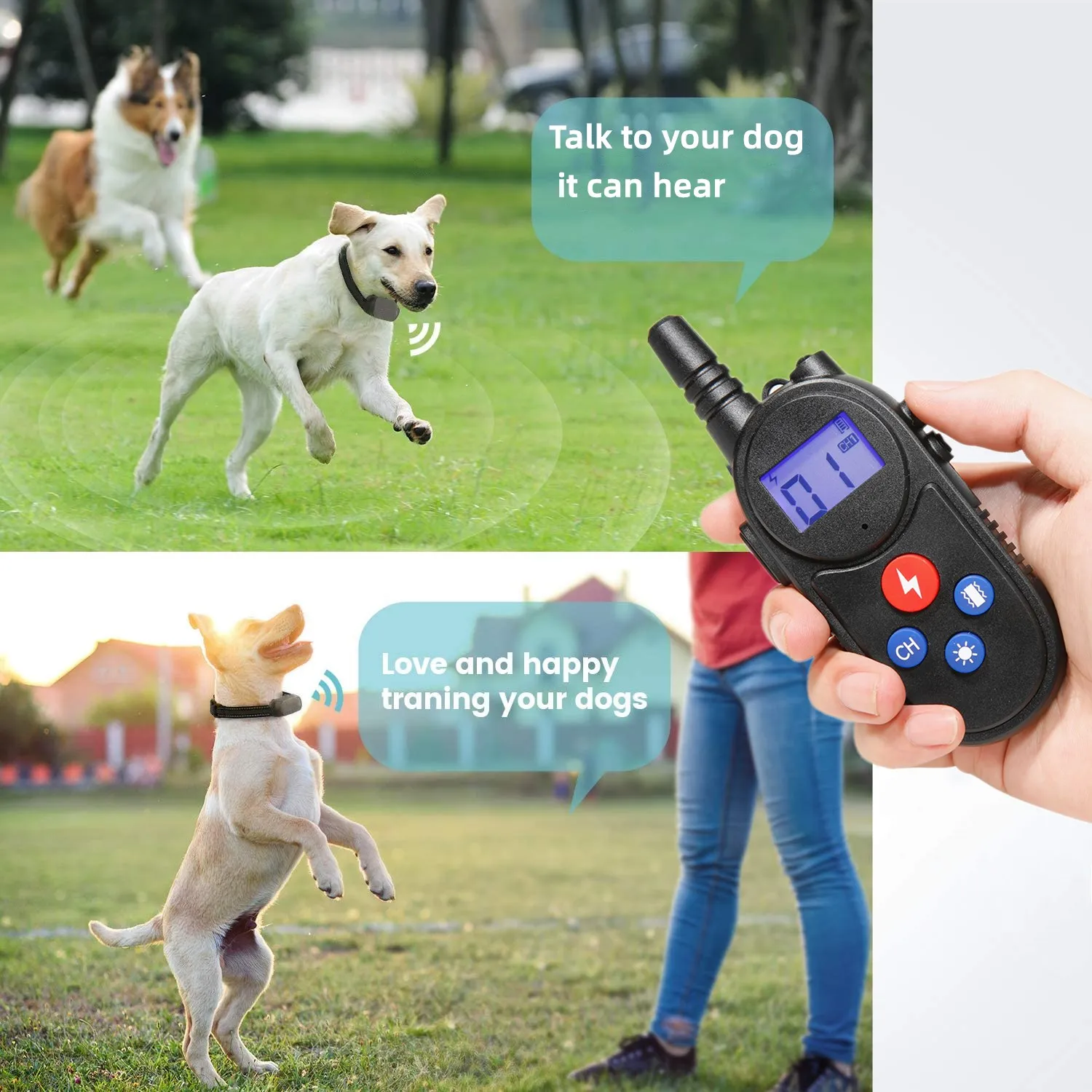 Collar de choque para perro walkie-talkie, Collar de entrenamiento para perros grandes, medianos y pequeños, impermeable, recargable, vibración