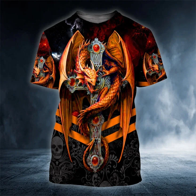 Camiseta con estampado 3D de calavera de dragón púrpura para hombre, camisa de manga corta informal Unisex, moda de verano, TX305 - imagen 4