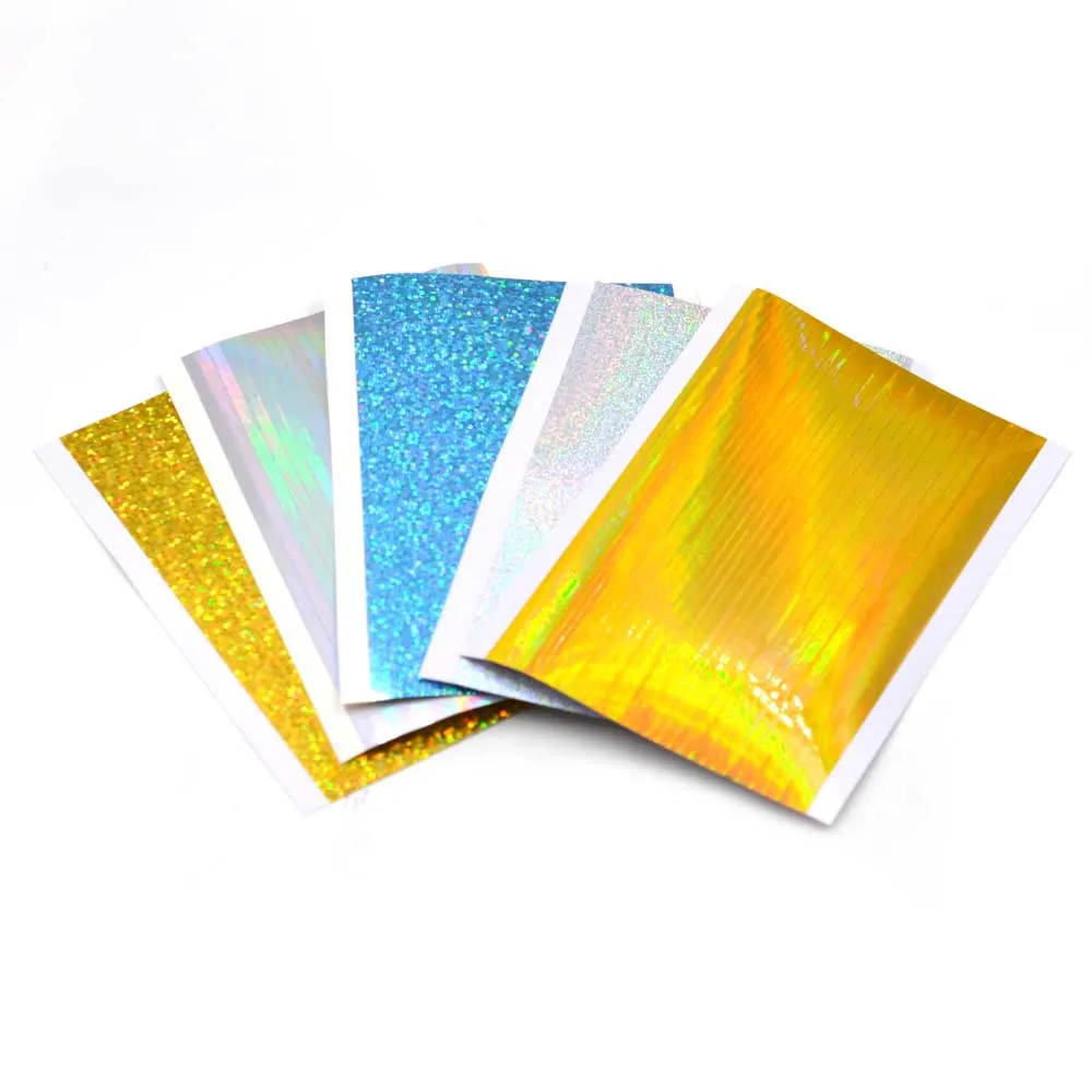 MNFT 5 uds 12X7,3 cm escamas de pescado holográficas señuelo pegatina película atado de moscas Arco Iris Flash película plantilla calamar plantilla señuelo Material DIY señuelo - imagen 2
