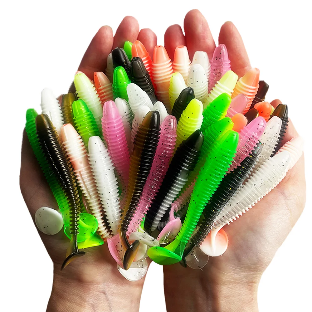 Cebos blandos de silicona para suministros de pesca, cebo de pesca Artificial, productos Wobbler, Kit de peces falsos deportivos, 1-100 Uds. - imagen 3