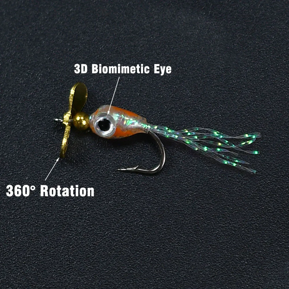 10 Uds. Cebo giratorio de lentejuelas con hélice, señuelos giratorios de Metal para pesca con mosca, señuelos para insectos, señuelo efectivo para pesca de trucha y lubina - imagen 4