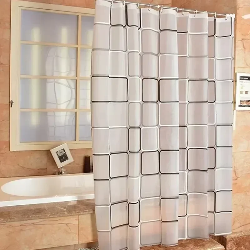 PEVA-cortina de ducha impermeable para baño, cortina de baño con patrón geométrico moderno a cuadros, decoración del hogar de granja - imagen 3