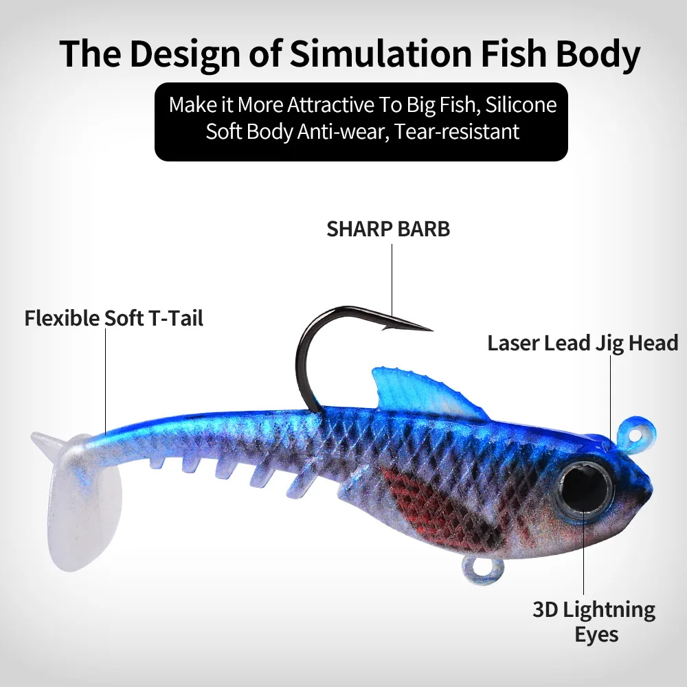 6,5g 9,5g 13,5g señuelo suave cebos de goma Artificial impresión de silicona plantilla de pesca Artificial aparejos de cabeza Swimbait para Lucio - imagen 3