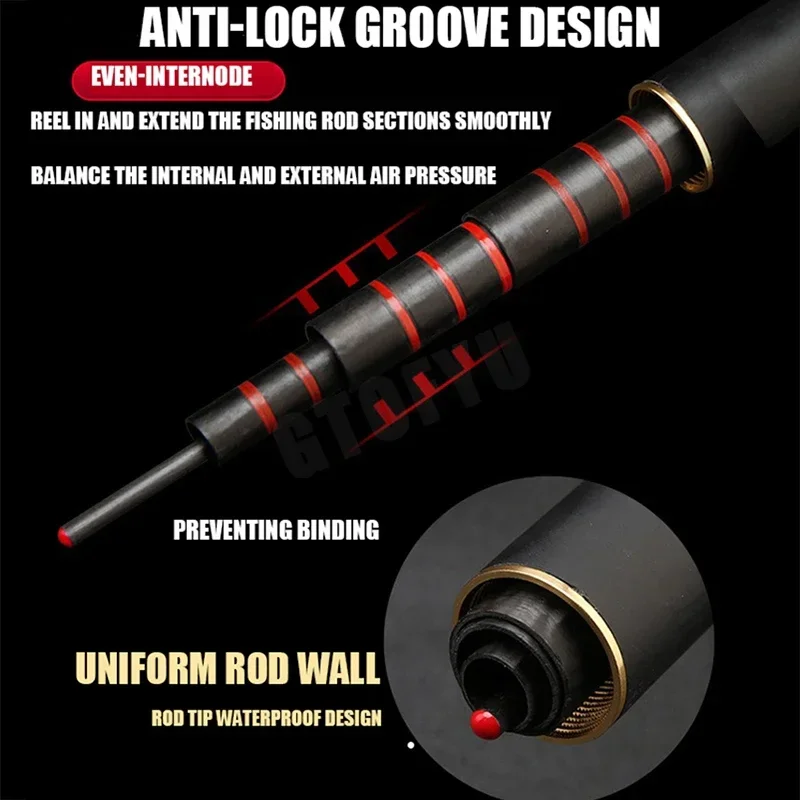 6H19 초경량 하드 낚싯대 고품질 민물 바닷물 낚싯대 2.7m/8.1m 카본 텔레스코픽 낚싯대 (잉어용) - imagen 2