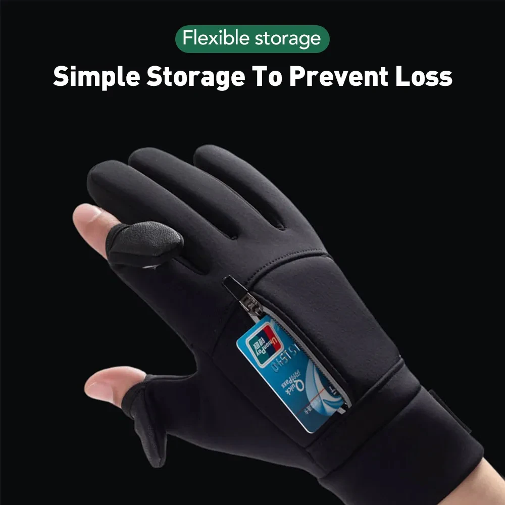 Guantes de pesca de invierno con 2 dedos volteados, guantes de invierno impermeables, fotografía a prueba de viento, herramientas de pesca cálidas para hombres y mujeres al aire libre - imagen 2