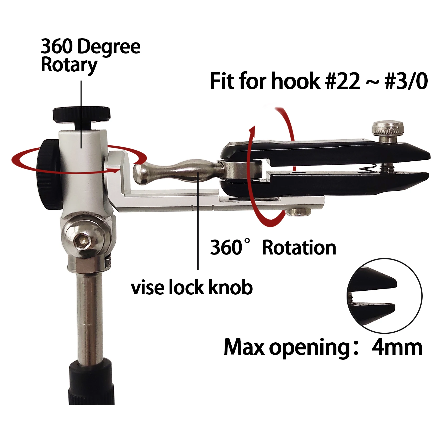 Aventik-tornillo de Banco plegable para atar moscas, herramienta giratoria de 360 °, altura ajustable, bloqueo de todos los ángulos, para hacer señuelos - imagen 5