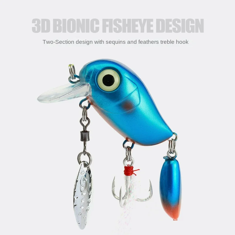 Señuelos de Pesca con micropañal, Wobblers flotantes de manivela, placa de lengua, cuchara giratoria con pluma, trucha, señuelo Crankbait leurre peche en mer flottant surface dur carnassier leure de pêche brochet - imagen 4