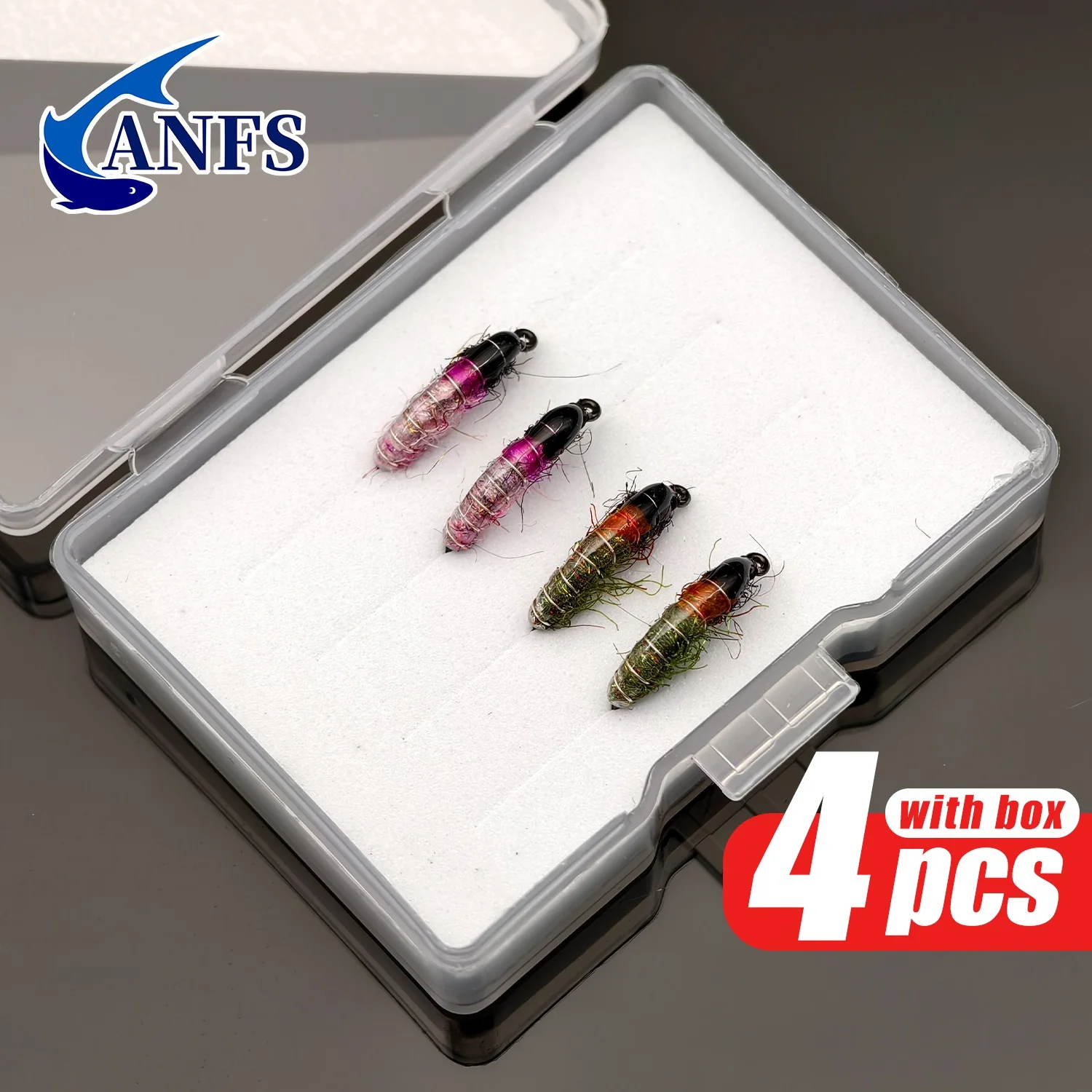 ANFS 4pcs/8pcs Colores surtidos Señuelos de pesca con mosca Premium Checa Ninfas y Scud - Ideal para trucha, lubina, Bluegill en agua dulce - imagen 3