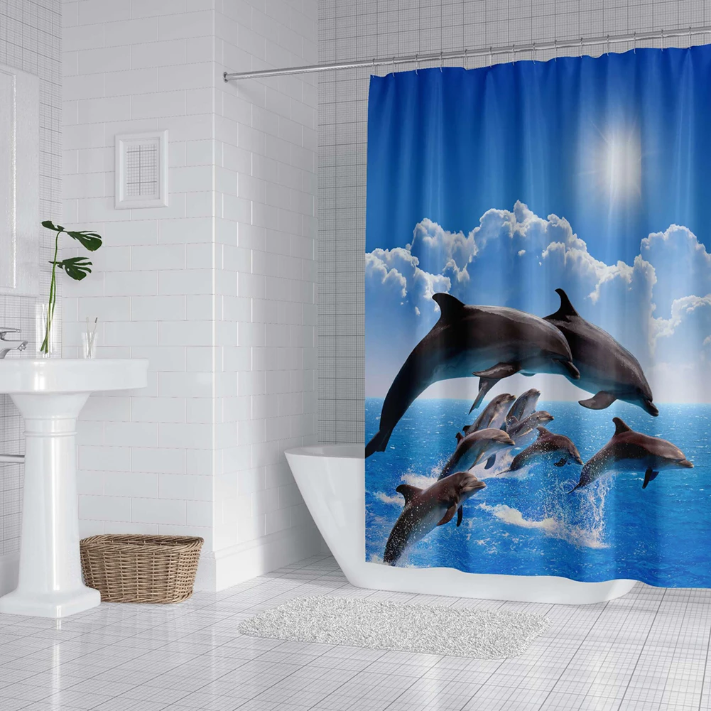 Cortina de ducha con delfines – Decoración marina para baño - imagen 4