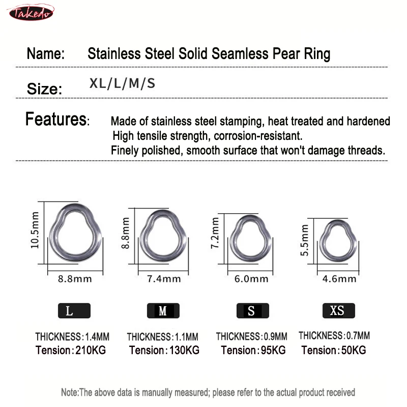 TAKEDO 50 unids/bolsa anillo sólido de pera calabaza L M S XS conector sin costuras plano de un solo bucle accesorios de pesca - imagen 2
