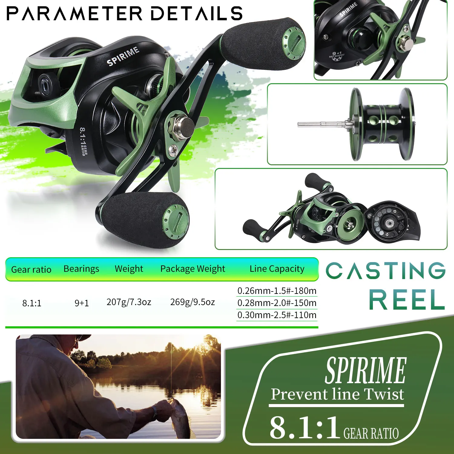 Sougayilang-Carretes de Pesca con sistema de frenado magnético, alta velocidad, Ratio de engranaje 9 + 1BB, arrastre máximo de 8,1Kg, 9,5: 1 - imagen 2