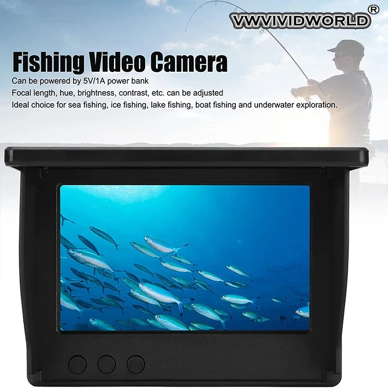 VWVIVIDWORLD-Localizador de peces de visión nocturna, dispositivo con pantalla LCD IPS de 5,0/4,3 pulgadas, impermeable bajo el agua, 220 °, 1080P, cámara de pesca, 9 horas - imagen 5