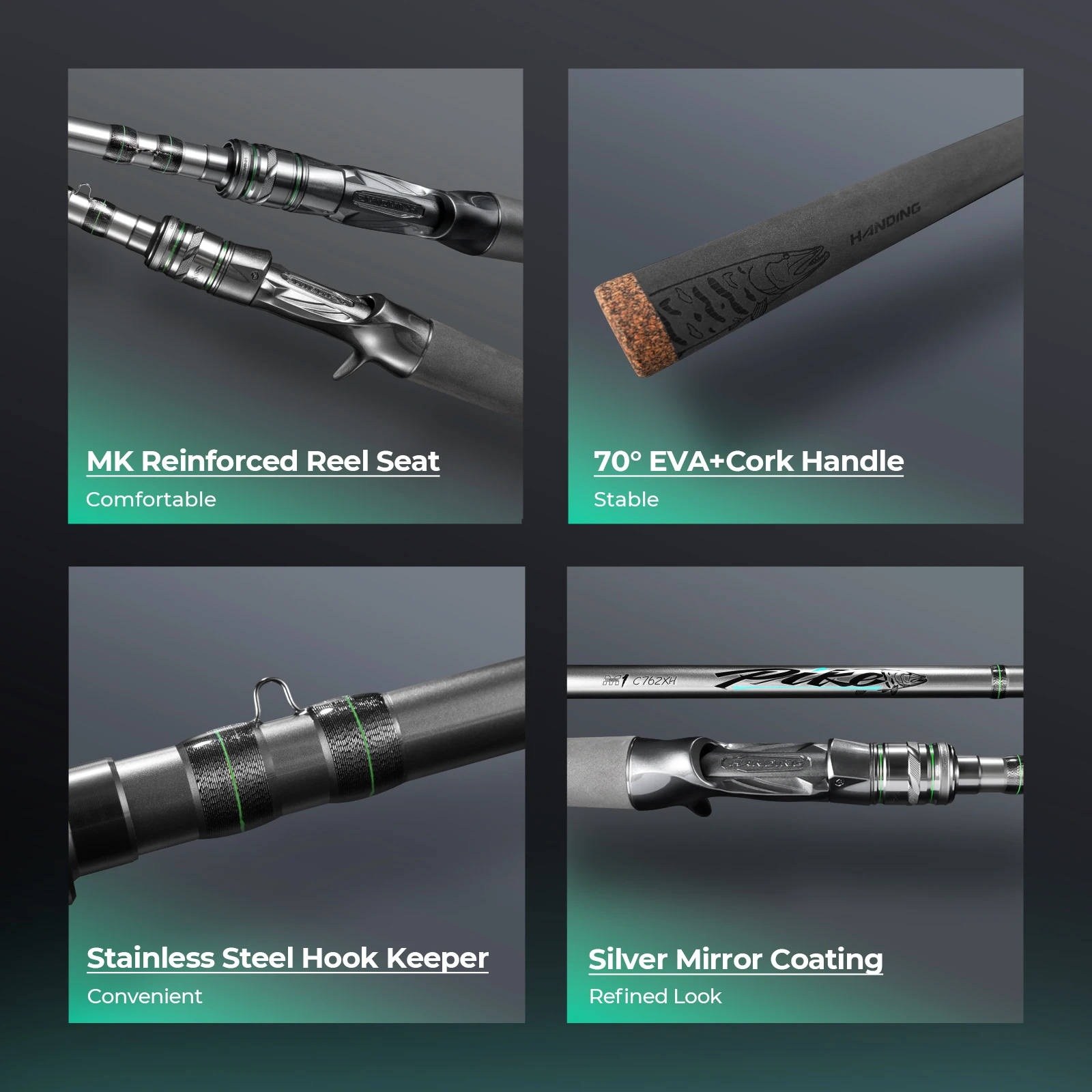 Cañas de pescar M1 PIKE H/XH, peso del señuelo de 200g, potente caña de cabeza de serpiente para Lucio, caña gigante de acción rápida giratoria de 2,13-2,69 M - imagen 4