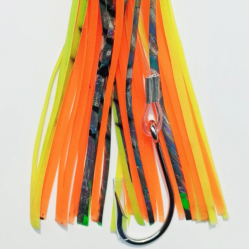 Un señuelo de pesca vibrante con un gancho diseñado para una captura efectiva