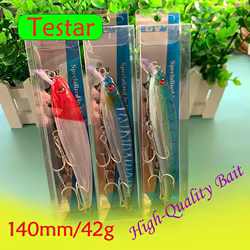 Señuelo de Pesca Testar, 140mm, 42g, pececillo flotante de fundición larga, juego grande, curricán de agua, cebo duro Artificial para Pesca GT Tune