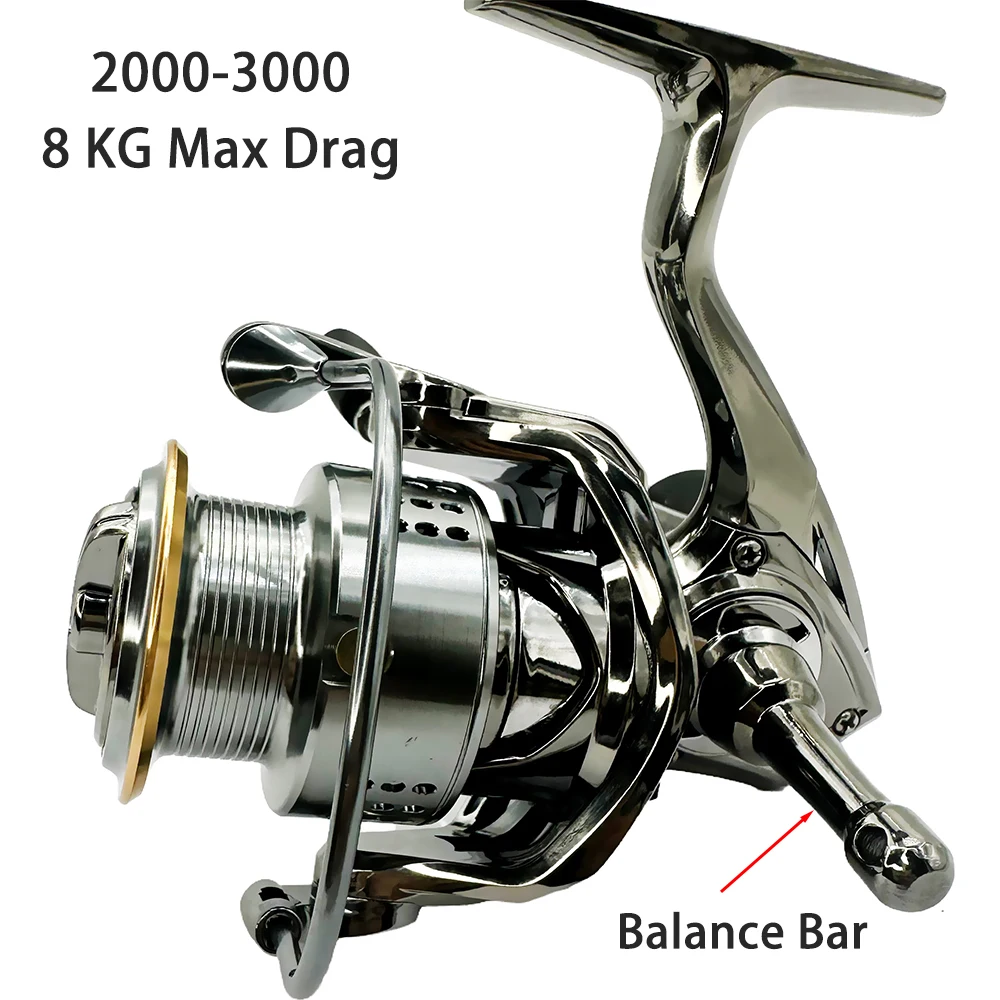 Carrete de pesca con señuelo serie 2000-4000, diseño de doble basculante, carrete de Metal, arrastre máximo de 8KG, tiro largo, pesca en río, agua dulce y mar - imagen 4