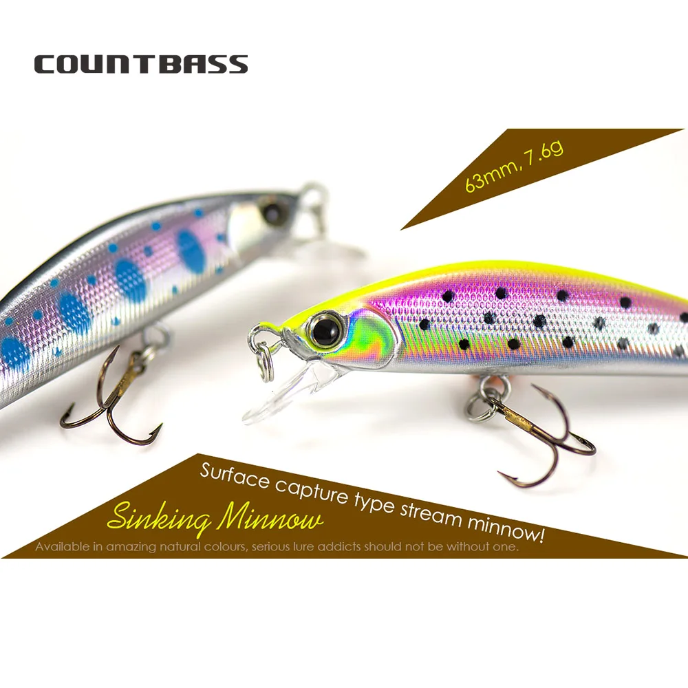Countbass Afundando Minnow 63 mm 2-1/2" 7,6 g 1/4 oz. Cebos duros Señuelos de pesca Wobblers para trucha, lubina negra - imagen 4