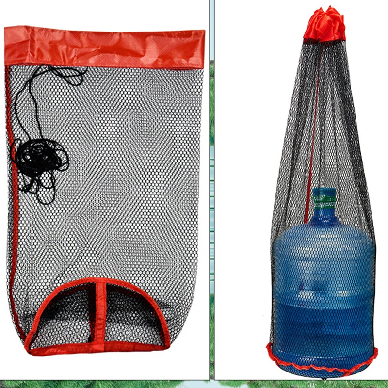 Bolsa de red de pesca plegable, jaula de rejilla pequeña de nailon, paquete de redes para peces, monofilamento de boca, cesta viva para peces, bolsa portátil con cordón de malla - imagen 2