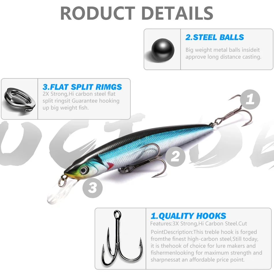 MOOKZZ-señuelo de pesca duro superior de 105MM y 14G, cebo de suspensión para pececillos, Wobblers, aparejos de pesca profesionales artificiales - imagen 5