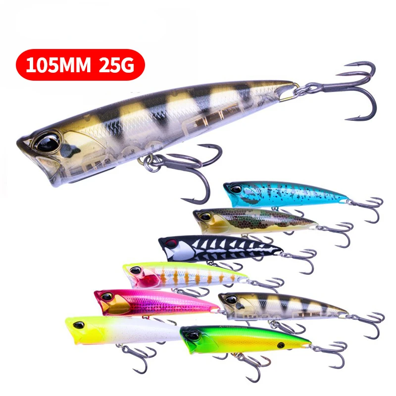 Señuelos de Pesca Popper de superficie de 105mm y 25g, cebo duro Artificial Wobbler para trucha de agua salada, lubina, Swimbait, accesorios de Pesca - imagen 4