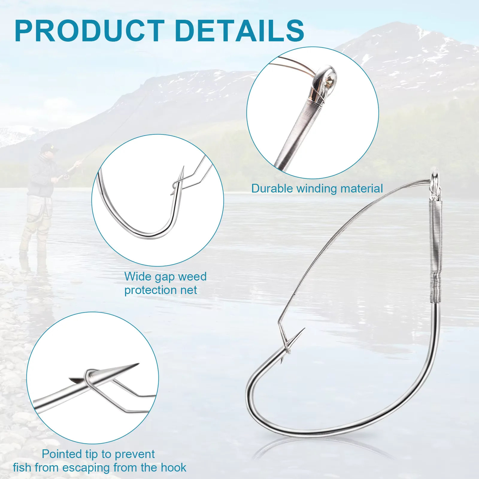 Goture 30 unids/set gancho de púas de manivela, 2 # 3 # Anzuelos de pesca sin malezas, aparejos de anzuelo compensados de espacio ancho de acero inoxidable con alto contenido de carbono - imagen 3