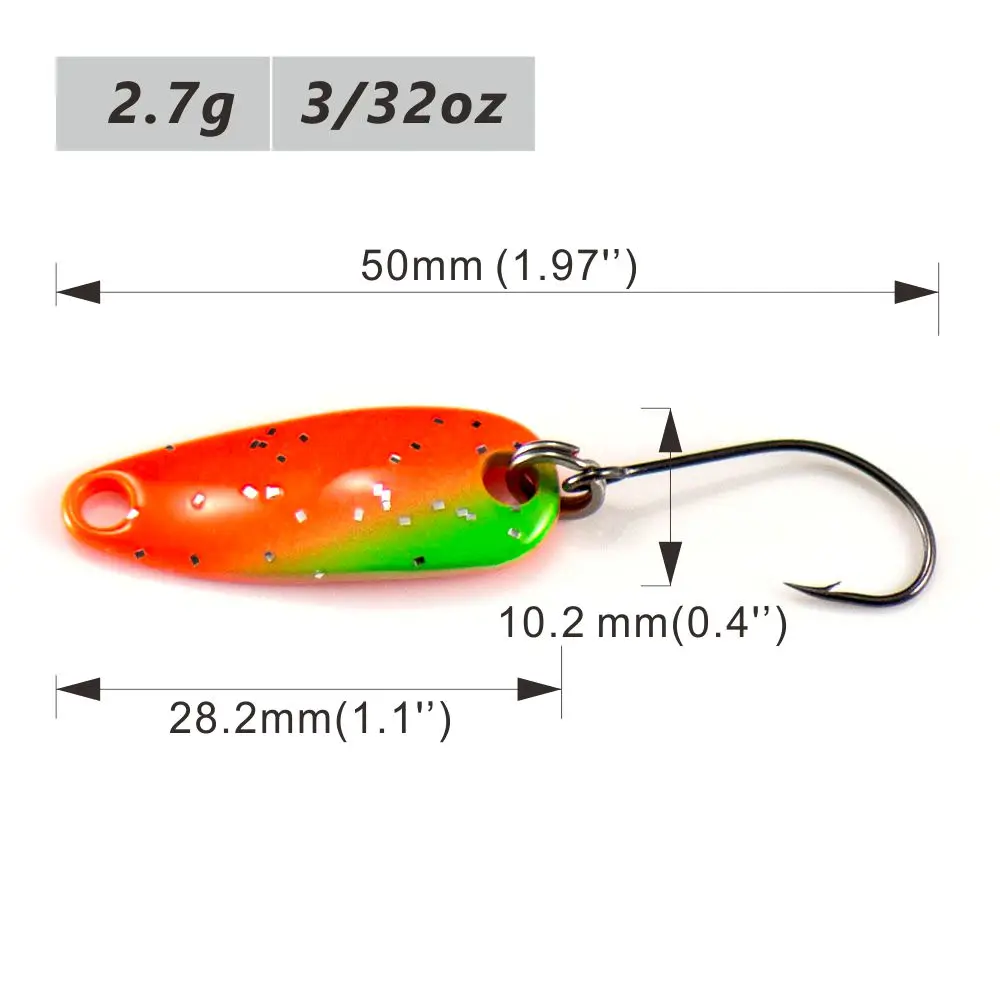 Cuchara de trucha Countbass con anzuelo único coreano, tamaño 28,2x10,2mm, 2,7g 3/32oz, señuelos de pesca de lubina, trucha y salmón - imagen 3