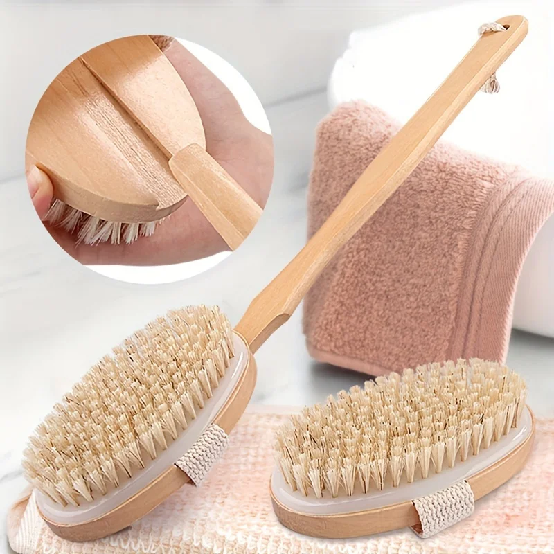 Cepillo de baño madera mango largo cerdas cerdo exfoliar masaje piel - imagen 3
