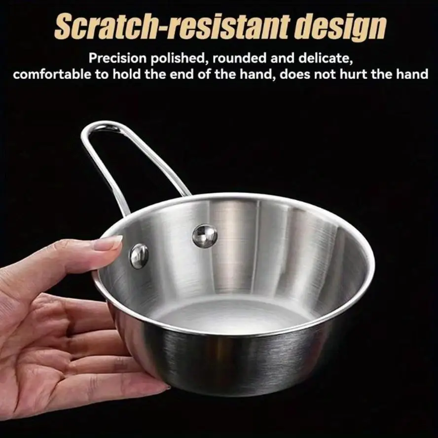 Nuevo tazón redondo pequeño con asa, tazón de vino de arroz coreano grueso, tazón Circular de acero inoxidable para condimentos de barbacoa para restaurantes - imagen 3
