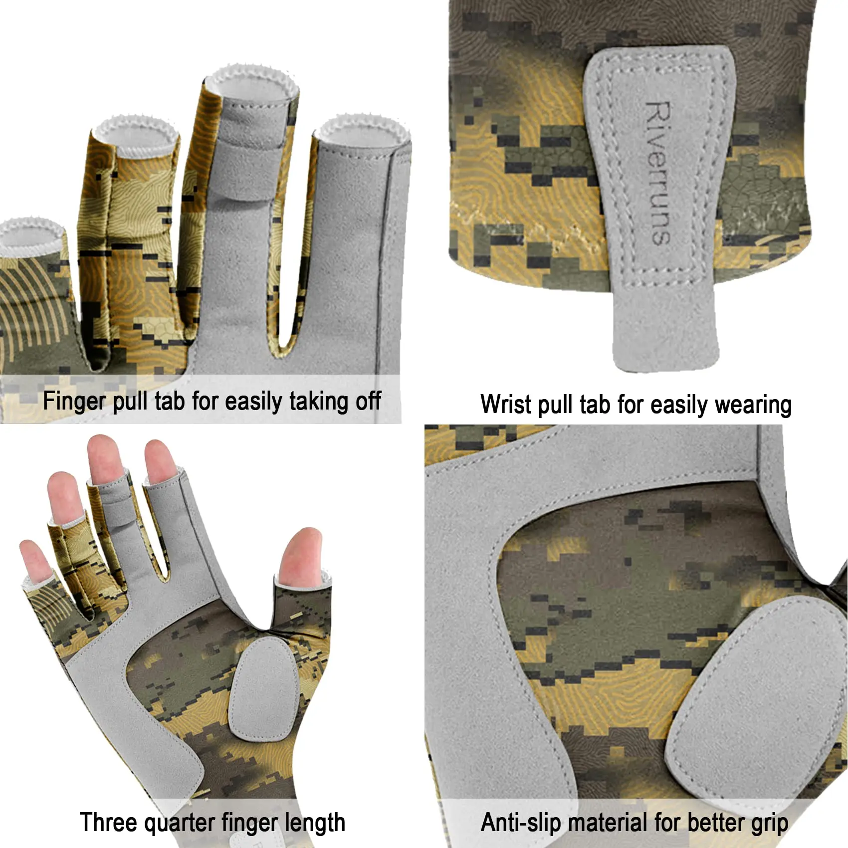 Los guantes de pesca sin dedos Riverruns están diseñados para hombres y mujeres, pesca, canotaje, kayak, senderismo, correr, ciclismo - imagen 3