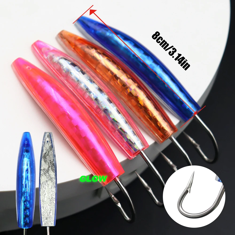 ZYZ-anzuelos de pesca de arrastre, 2 piezas, 7/8/9/10CM, plantilla reforzada, cebo Topwater, anzuelo de asistencia para barco - imagen 5