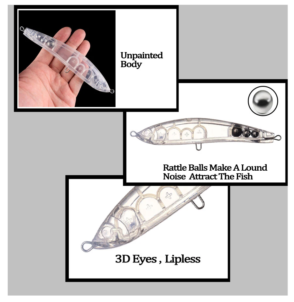 Chan'sHuang, 10 Uds., cebo en blanco sin pintar, 15cm, 43g, sonajero de hundimiento lento, lápiz, señuelo de pesca Artificial hecho a mano - imagen 4