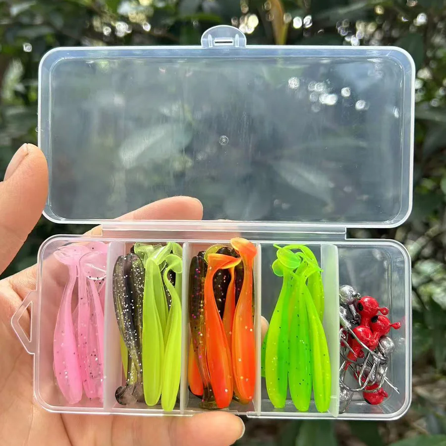 40 unids/caja Wobbler para Lucio Señuelos de Pesca de lubina cabeza de plantilla con cola en T juego de cebo Artificial gusanos blandos carpa tiro de gota Swimbait hecho a mano - imagen 3