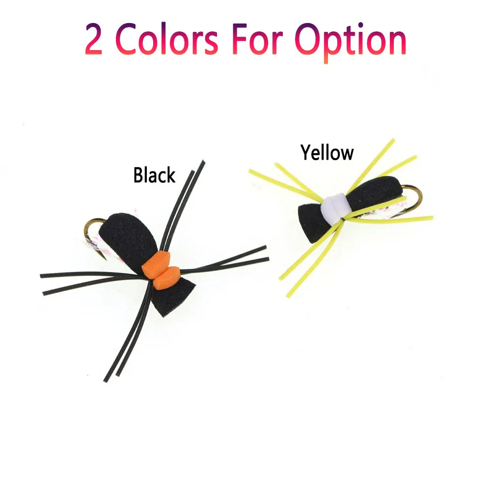 Bimoo 8 piezas # 10 patas de goma espuma escarabajo mosca Artificial patrón terrestre mosca seca flotante para trucha lubina Bluegill Señuelos de pesca - imagen 4