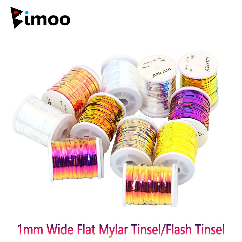 Bimoo, 1 unidad, 1mm, atado de moscas, oropel plano de Mylar, oropel Flash holográfico, serpentina de ninfa húmeda seca, señuelo de pesca de trucha, Material de atado de moscas