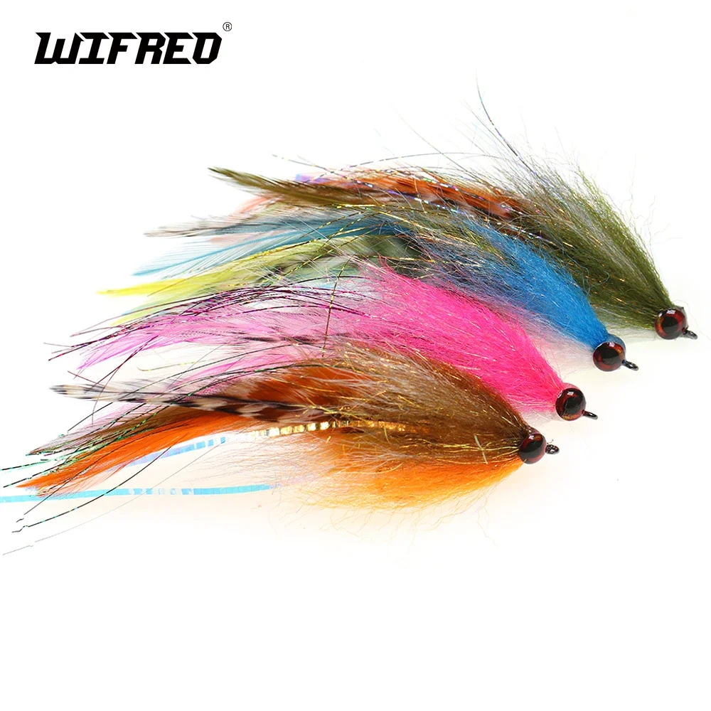 Wifreo 5,5 ′′ sillín Grizzly Hackle Streamer Fly ojos 3D 2/0 anzuelo Stinger señuelo de pez cebo grande para trucha lubina Lucio Steelhead Tarpon - imagen 2