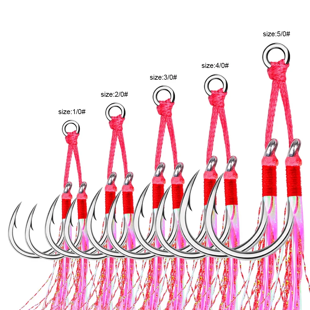 2 par/lote 1/0-5/0 anzuelo de pesca con mosca anzuelo de púas anzuelos dobles afilados con hilo pluma anzuelo de mar aparejos de pesca - imagen 2