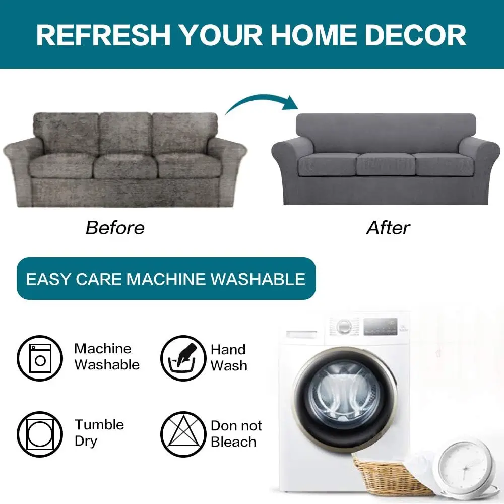 Jacquard Bankhoes Voor Woonkamer Pluche Bank Hoes Wasbare Bankhoes Meubelbeschermer Met Individuele Kussenhoezen - imagen 4