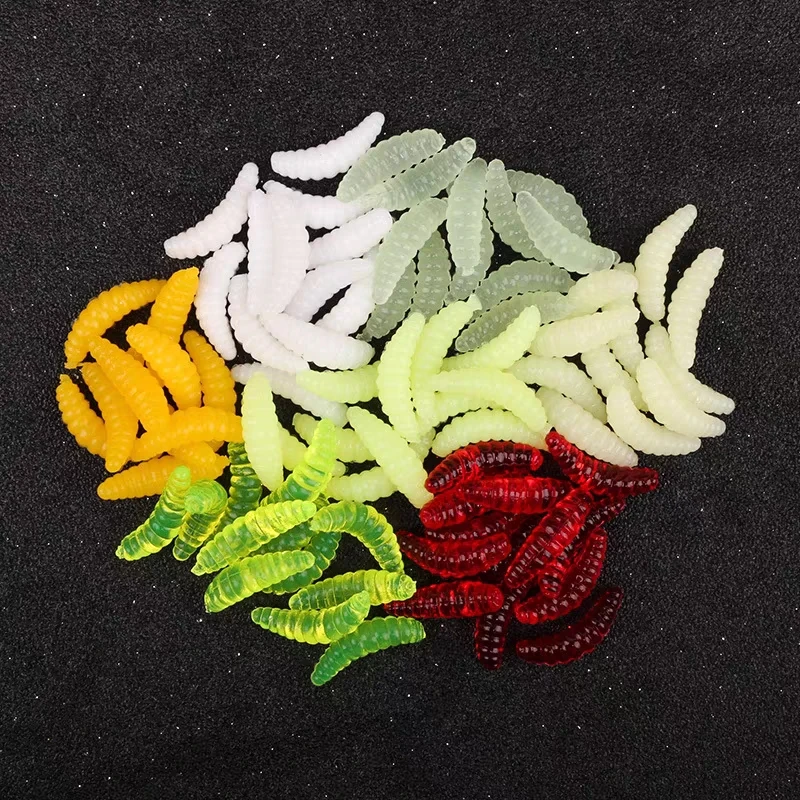 50 Uds./lote de cebos artificiales de silicona de gusano de pan suave de 2cm, señuelo de pesca suave, señuelos de pescado, gusanos de tierra, hundimiento